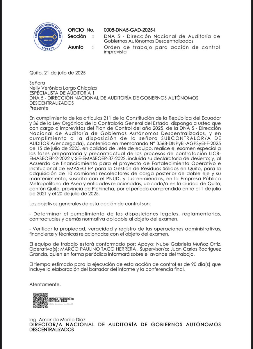 🧐 ¡Los Recursos de Quito SE RESPETAN!  La Contraloría inicia examen especial a <a href="/EmAseoQuito/">Empresa Aseo Quito</a> por la compra de 10 camiones recolectores vía organismo internacional. Urge sentar precedente: la ley se respeta. Transparencia y calidad no son opcionales. ¡Ojo al piojo! 👀 #ControlYA