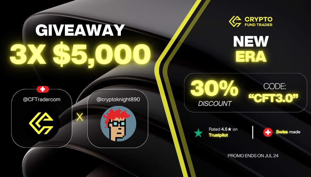 KNIGHT (@cryptoknight890) on Twitter photo Hello!!
Here’s the giveaway for your community.
Rules to enter
Follow <a href="/cryptoknight890/">KNIGHT</a> <a href="/CFTradercom/">Crypto Fund Trader</a> <a href="/CFTradercomES/">Crypto Fund Trader Español</a>
Like / RT ✅
Winners will be picked by giveaway picker. And draw id should be shared to claim the account. Thank you!! Hello!!
Here’s the giveaway for your community.
Rules to enter
Follow <a href="/cryptoknight890/">KNIGHT</a> <a href="/CFTradercom/">Crypto Fund Trader</a> <a href="/CFTradercomES/">Crypto Fund Trader Español</a>
Like / RT ✅
Winners will be picked by giveaway picker. And draw id should be shared to claim the account. Thank you!!