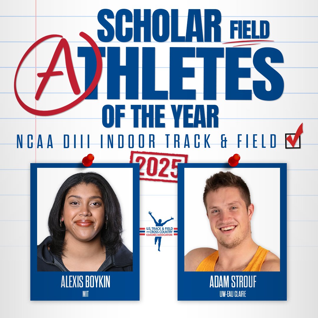 USTFCCCA (@ustfccca) on Twitter photo <a href="/NCAADIII/">NCAA Division III</a> <a href="/UWLMensTF/">UWL Men's Track & Field</a> <a href="/MITTFXC/">MIT Track & Field/XC</a> Here are the Scholar Athletes of the Year for the 2025 <a href="/NCAADIII/">NCAA Division III</a> Indoor Track & Field season!
MTAOY - Grant Matthai, <a href="/UWLMensTF/">UWL Men's Track & Field</a>
WTAOY - Faith Duncan, <a href="/DubC_XCTR/">Wilmington XCTR</a>
MFAOY - Adam Strouf, <a href="/uwectrack/">Blugold Track & Field</a>
WFAOY - Alexis Boykin, <a href="/MITTFXC/">MIT Track & Field/XC</a>
ustfccca.org/2025/07/featur… <a href="/NCAADIII/">NCAA Division III</a> <a href="/UWLMensTF/">UWL Men's Track & Field</a> <a href="/MITTFXC/">MIT Track & Field/XC</a> Here are the Scholar Athletes of the Year for the 2025 <a href="/NCAADIII/">NCAA Division III</a> Indoor Track & Field season!
MTAOY - Grant Matthai, <a href="/UWLMensTF/">UWL Men's Track & Field</a>
WTAOY - Faith Duncan, <a href="/DubC_XCTR/">Wilmington XCTR</a>
MFAOY - Adam Strouf, <a href="/uwectrack/">Blugold Track & Field</a>
WFAOY - Alexis Boykin, <a href="/MITTFXC/">MIT Track & Field/XC</a>
ustfccca.org/2025/07/featur…