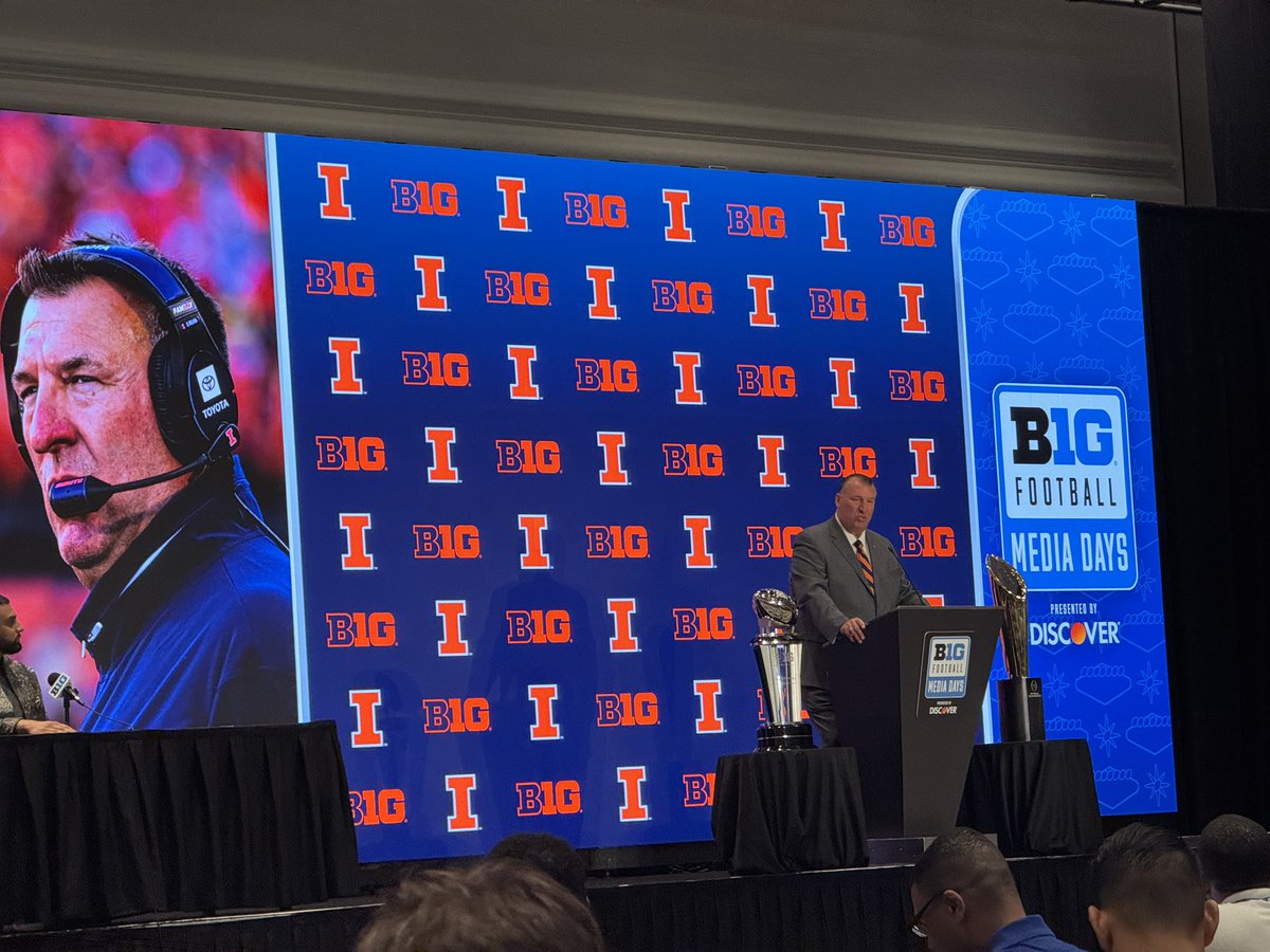 Matt_Fortuna's tweet image. Illini coach Bret Bielema is asked what he liked about last season. He mentions beating South Carolina, whom everyone felt was a Playoff team, including him, which made beating the Gamecocks even more validating.