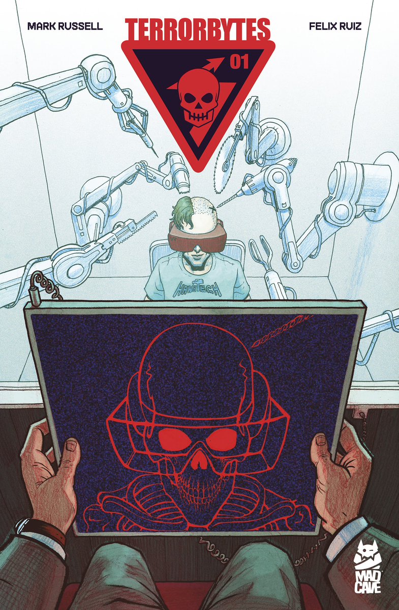 wednesday_toast's tweet image. Mad Cave Studios announces TERRORBYTES, a new sci-fi horror anthology launching Fall 2025. Co-written by Mark Russell and Mark London, this series unplugs modern tech to expose its true cost. Get ready to question your screens.