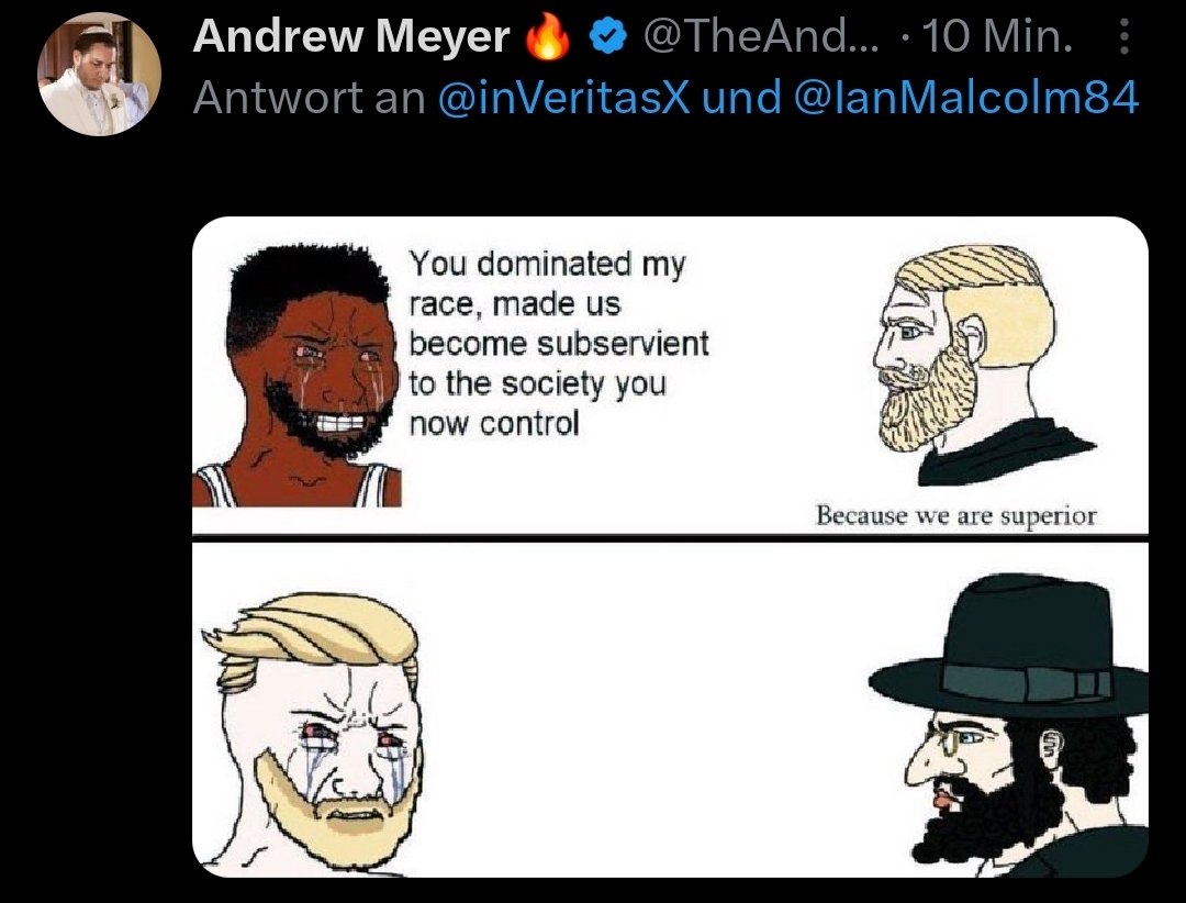 inVeritasX's tweet image. That's what one would call delusion.
Fun fact: slavery was not Christian but jewish all through history.