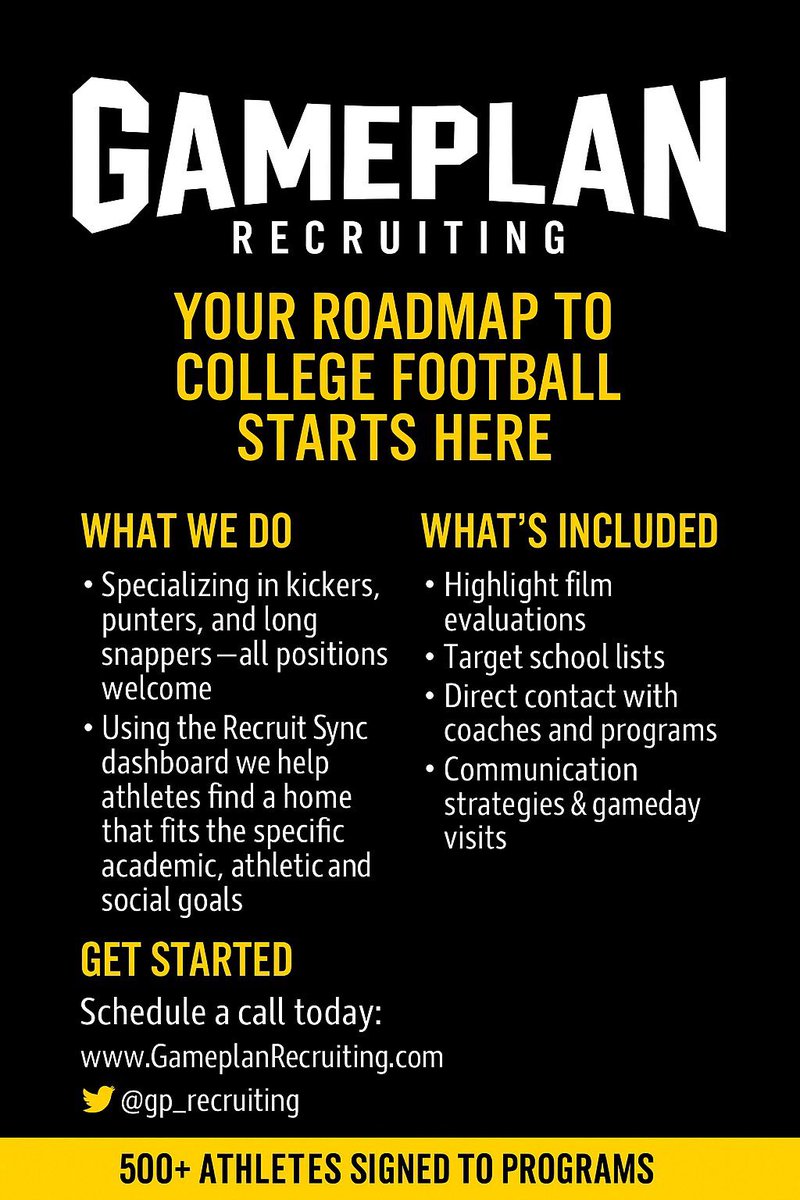 2026s and JC’s it’s not too late to get your recruiting started!

2027/2028/2029 we are just getting started. Let’s get going the earlier the better! DM for more info.

#GamePlanRecruiting