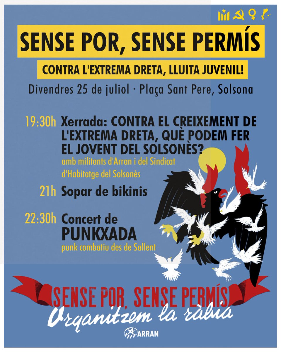 Aquest divendres reneix el nucli d'<a href="/Arran_jovent/">Arran</a> al Solsonès, amb un vespre ple d'actes! Una puntada més feta amb el fil roig de la història de l'Esquerra Independentista del Solsonès. Molta força i visca el jovent que lluita!