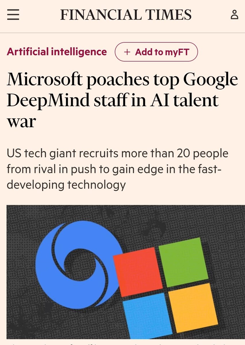 ai_for_success's tweet image. Microsoft has hired over 20 AI researchers from Google DeepMind.
Looks like it’s the season of switching and making as much money as possible before everyone loses their job to AGI 😂