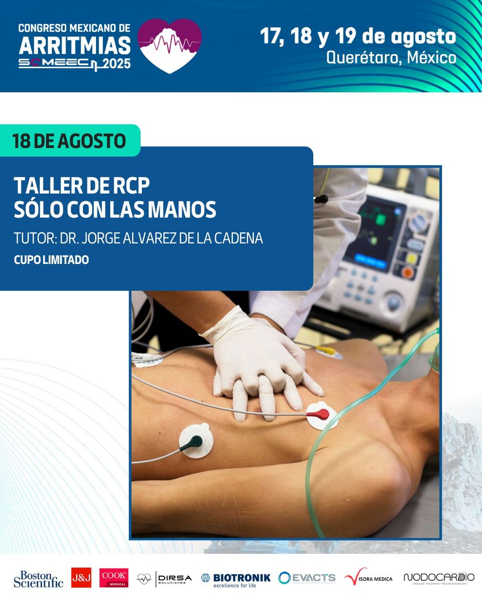 🫀 ¡Sé parte del cambio en #ArritmiasMX2025!
No te pierdas el Taller de RCP solo con las manos con el Dr. Jorge Álvarez.
🗓 Lunes 18 de agosto | Cupo limitado
📍 Querétaro, 17–19 agosto
👉 someec.mx/socios/registr…
#SOMEEC #Electrofisiología #CardiologíaMexicana #TallerRCP