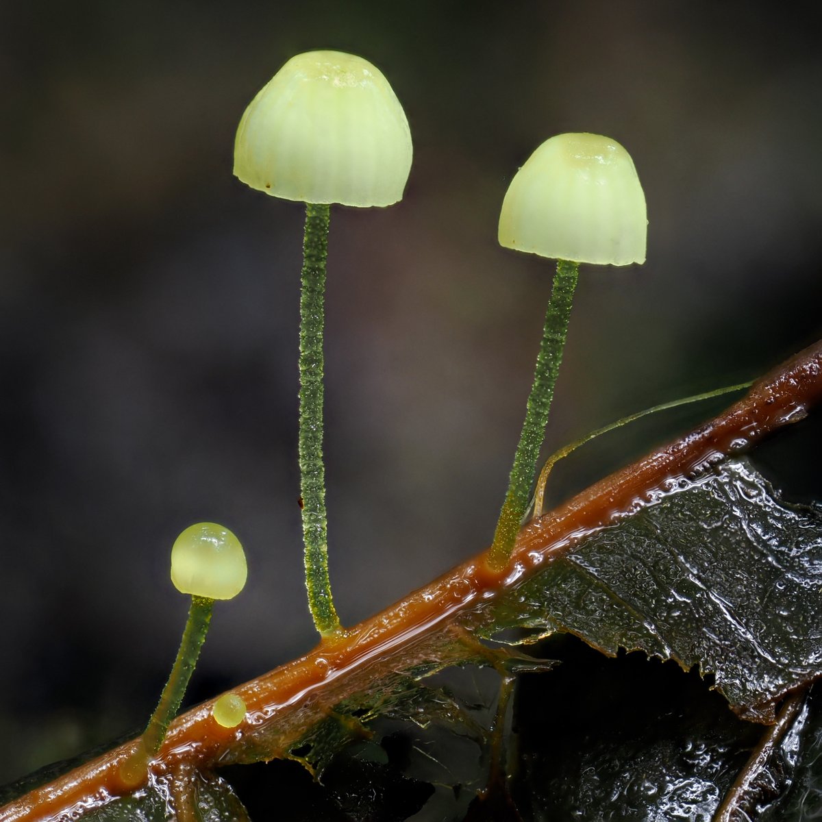 AlanRockefeller's tweet image. Mycena citricolor on a Rubiaceae leaf - found today in Monteverde, Costa Rica.

#mycena #mycology #mushrooms #costarica