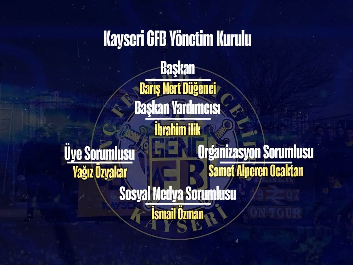 Başkanlığımızı yapan canımız,
her şeyimiz,ağabeyimiz Yalçın Güven başkanlığı Barış Mert Düğenci’ye devretmiştir.Yalçın ağabeyimize emekleri için teşekkür eder, Barış ağabeyimize ve yönetim kuruluna yeni görevlerinde başarılar dileriz.
#KayseriGFB