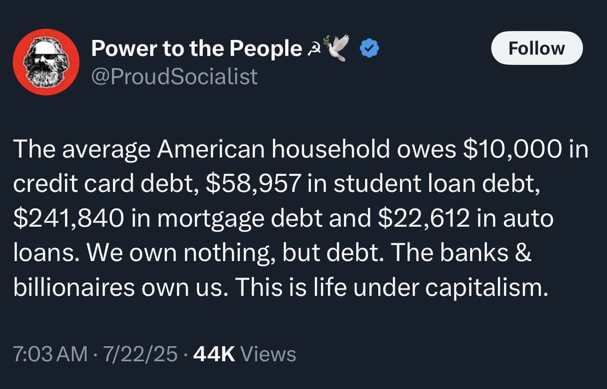 Libs_OfChicago's tweet image. You have to have 💩 for brains to think that you owing money means someone with money owes you money.
You know how much I owe? $0.00
I took out loans & credit cards but I pay them because that’s what I agreed on but if you can’t hold up your side of the deal, don’t do it.