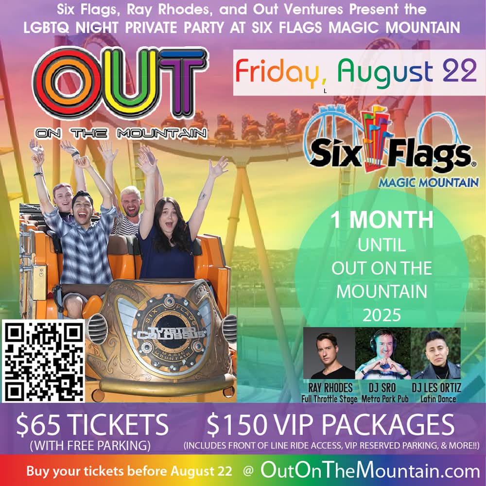OutMM's tweet photo. 1 month to go till #lgbtq party at @SFMagicMountain on Friday, August 22nd. Tickets at https://t.co/ScFLq4Dtke 

Enjoy all day fun, six exclusive Pride hours, and free parking. #gaypride #gay https://t.co/btiq2C0YQz