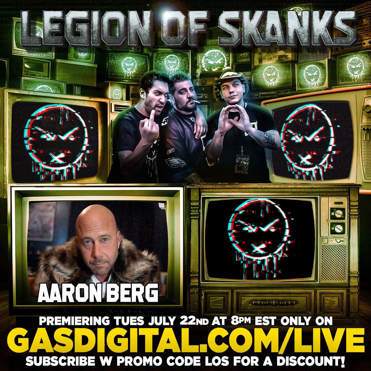 LegionOfSkanks's tweet image. TONIGHT at 8PM E: @aaronbergcomedy joins an all new #LegionOfSkanks ONLY on @gasdigital • Create a #GaSDigital profile w/ promo code LOS and get discounted full access!