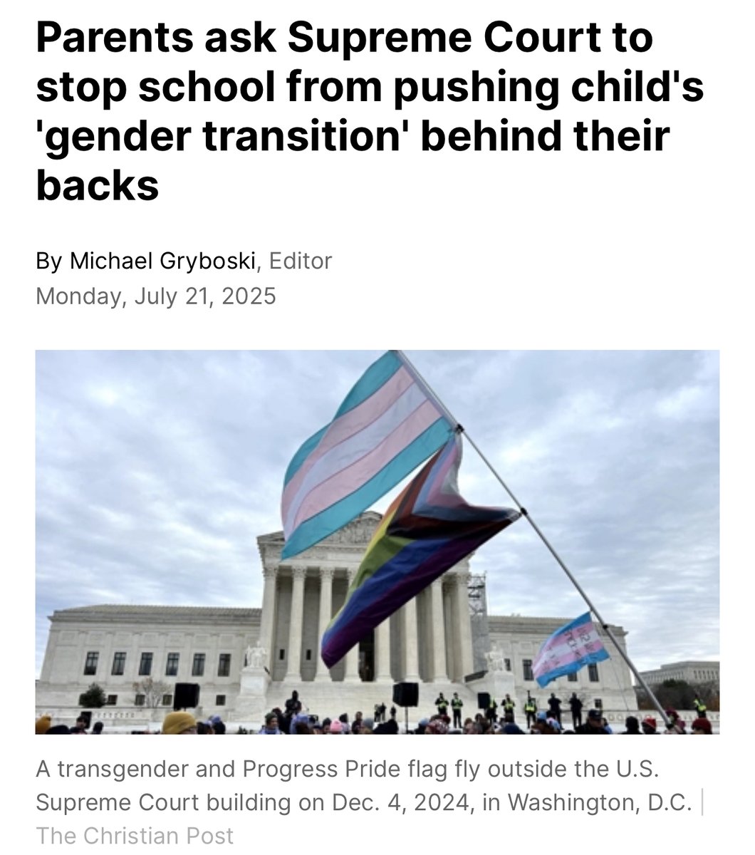 REVWUTRUTH's tweet image. ARE WE SEEING A BATTLE FOR PARENTAL AUTHORITY - OR SOMETHING DEEPER?
Two parents have asked the U.S. Supreme Court to stop a Massachusetts school district from hiding and not disclosing the so-called social gender transition of their child. In a petition for writ of certiorari…