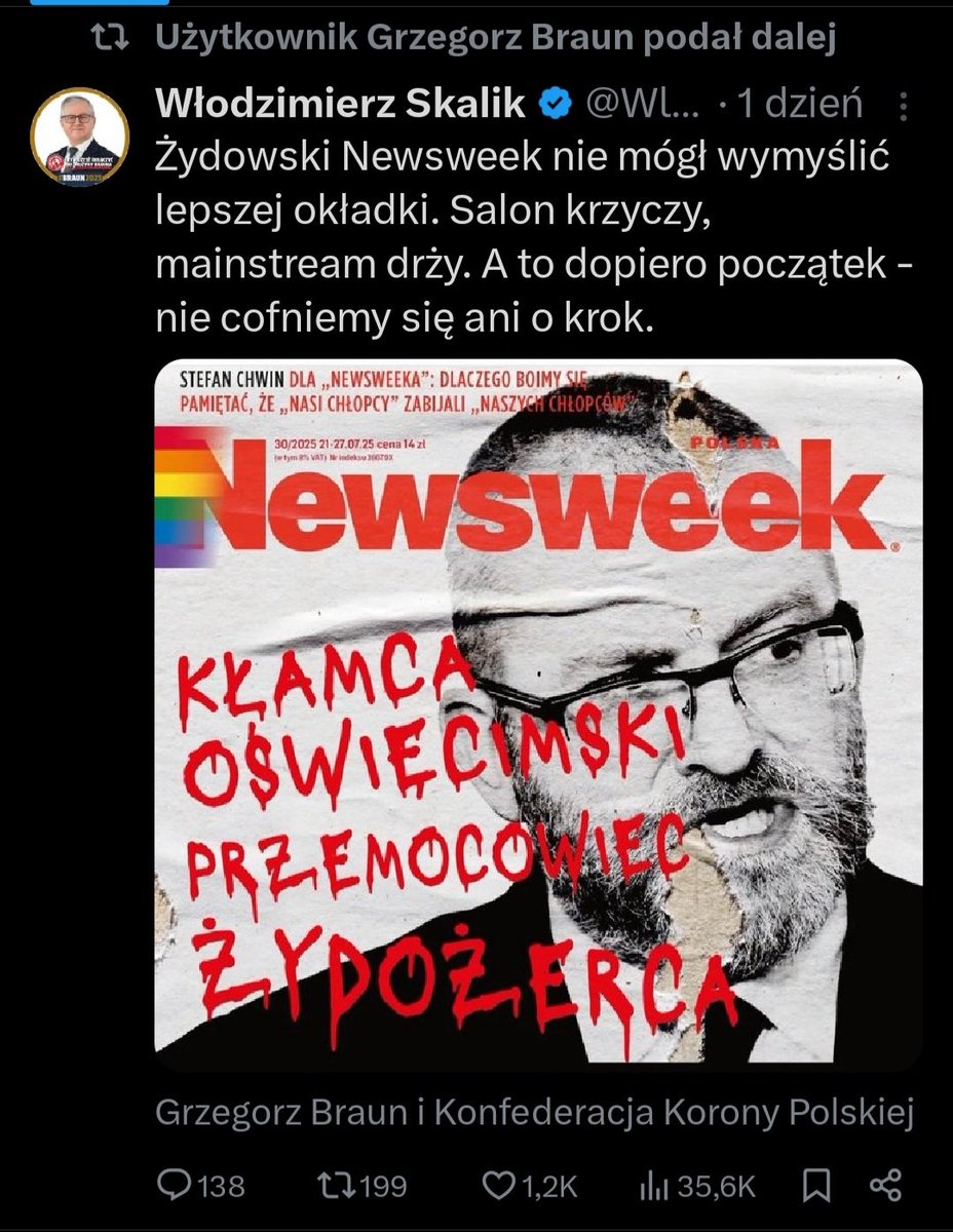 mic_marek's tweet image. "Żydowski Newsweek" 🫣
Środowisko Konfederacji Korony Polskiej koncentruje się obecnie na wykorzystaniu krytyki względem aktywności dezinformacyjnej @GrzegorzBraun_ do pozycjonowania się na siłę "represjonowaną" i "walczącą z wrogiem zewnetrznym i wewnętrznym"...
Pozostaje mieć…