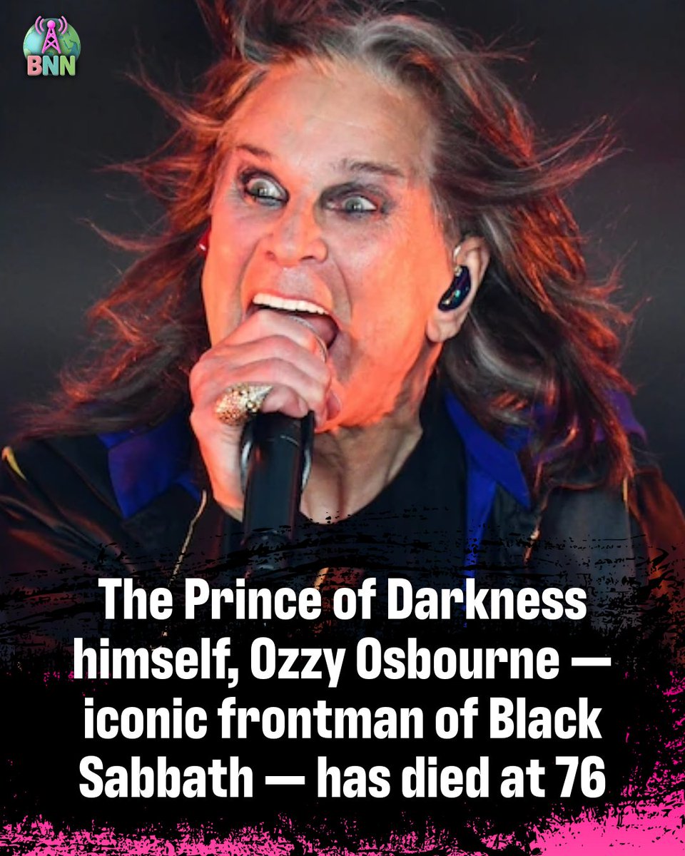 BNNetwork634's tweet image. Rock Legend Ozzy Osbourne Passes Away at 76 🎸🖤
The Prince of Darkness himself, Ozzy Osbourne — iconic frontman of Black Sabbath — has died at 76, his family confirmed Tuesday.
💔 “It is with more sadness than words can convey that we share Ozzy passed away this morning. He…