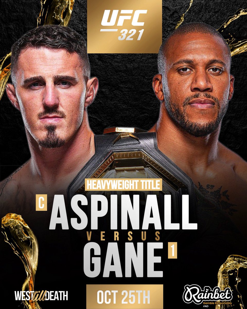 WestTillDeath's tweet image. Tom Aspinall vs. Ciryl Gane set for #UFC321 in Abu Dhabi on October 25th #UFC #TomAspinall #heavyweighttitle