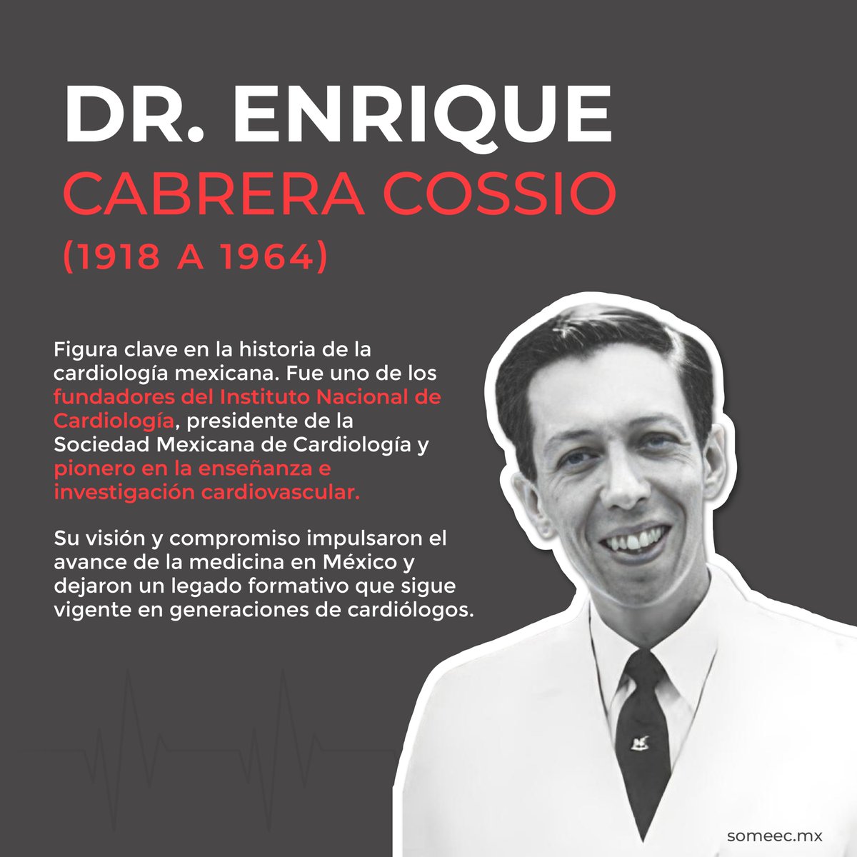 ¿𝗬𝗮 𝗰𝗼𝗻𝗼𝗰𝗲𝘀 𝗮 𝗹𝗼𝘀 𝗽𝗶𝗼𝗻𝗲𝗿𝗼𝘀 𝗱𝗲 𝗹𝗮 𝗲𝗹𝗲𝗰𝘁𝗿𝗼𝗳𝗶𝘀𝗶𝗼𝗹𝗼𝗴𝗶́𝗮 𝗲𝗻 𝗜𝗯𝗲𝗿𝗼𝗮𝗺𝗲́𝗿𝗶𝗰𝗮?
Este mes destacamos al 𝗗𝗿. 𝗘𝗻𝗿𝗶𝗾𝘂𝗲 𝗖𝗮𝗯𝗿𝗲𝗿𝗮 𝗖𝗼𝘀𝘀𝗶́𝗼, r
Descubre más en someec.mx/pioneros
#PionerosElectrofisiología #SOMEEC