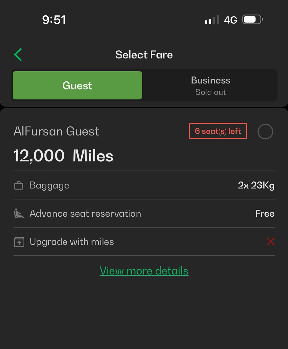 موضوع بطاقات الائتمان واميال الفرسان مبالغ فيه واعتقد راح الغي الفكرة والاعتماد عليها للسفر،
اذا مو عارف جدولك عالاقل شهر قدام ماراح تستفيد من الحجوزات ولا الاميال بالرغم ان المقاعد وخاصة درجة الاعمال تشوفها موجودة للحجز الكاش، وبالنسبة لموضوع حجز كاش واميال مبالغ فيه جداً، تحتاج