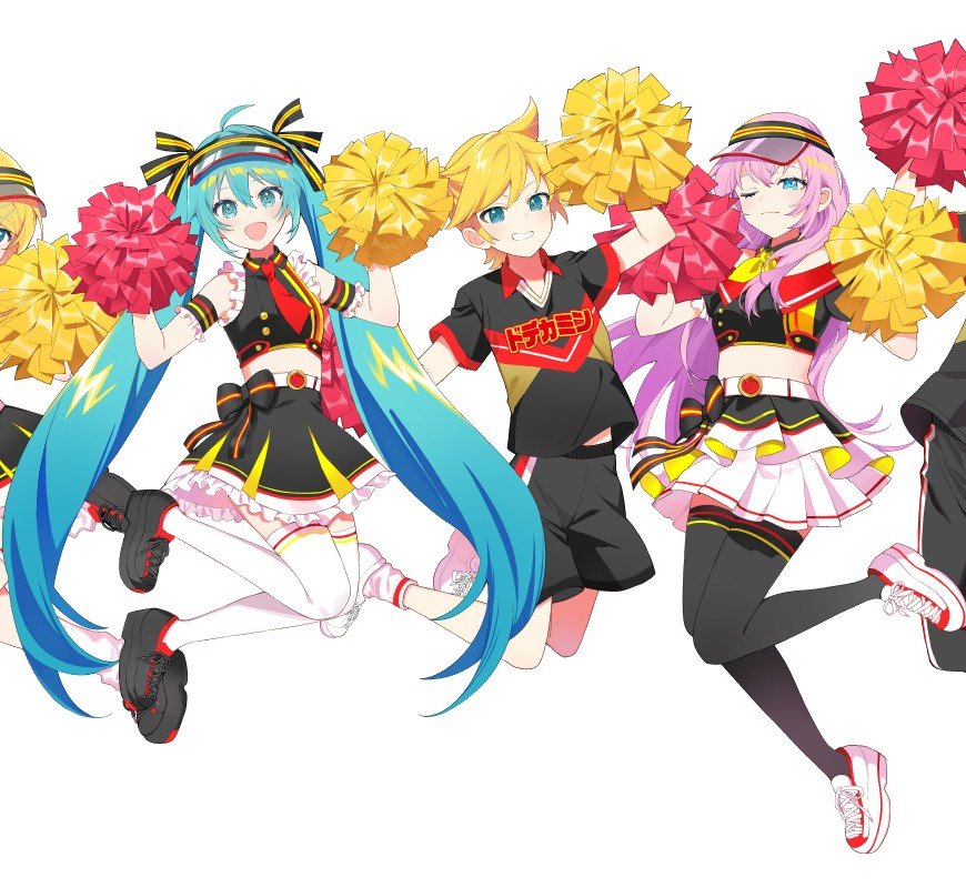 DailyNegitoro's tweet image. Day 351: Dodekamin x Miku Cheerleader illustration! (Featuring Len) #初音ミク #巡音ルカ #ネギトロ #mikuluka #VOCALOID