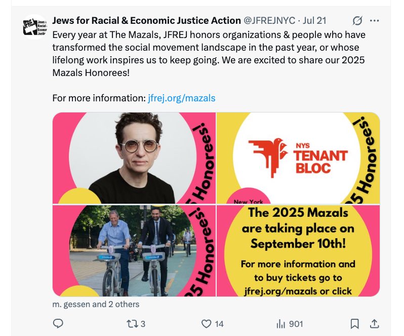 SamAntar's tweet image. Imagine accepting an award that had been given to Vocal NY and child rapist Douglas Powell. But if you want the farbissinahs blessing...I guess you just bend over, close your eyes, and think of Palestine.
@ZohranKMamdani @bradlander