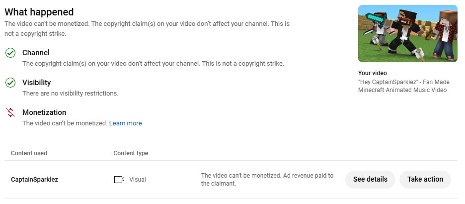 CaptainSparklez's tweet image. Shoutout to @HeyRHEI for filing a new false claim against my video every time the old one is dismissed. Three times and counting, the latest of which was for infringing upon... "CaptainSparklez". You need to lose your Content ID privileges.
