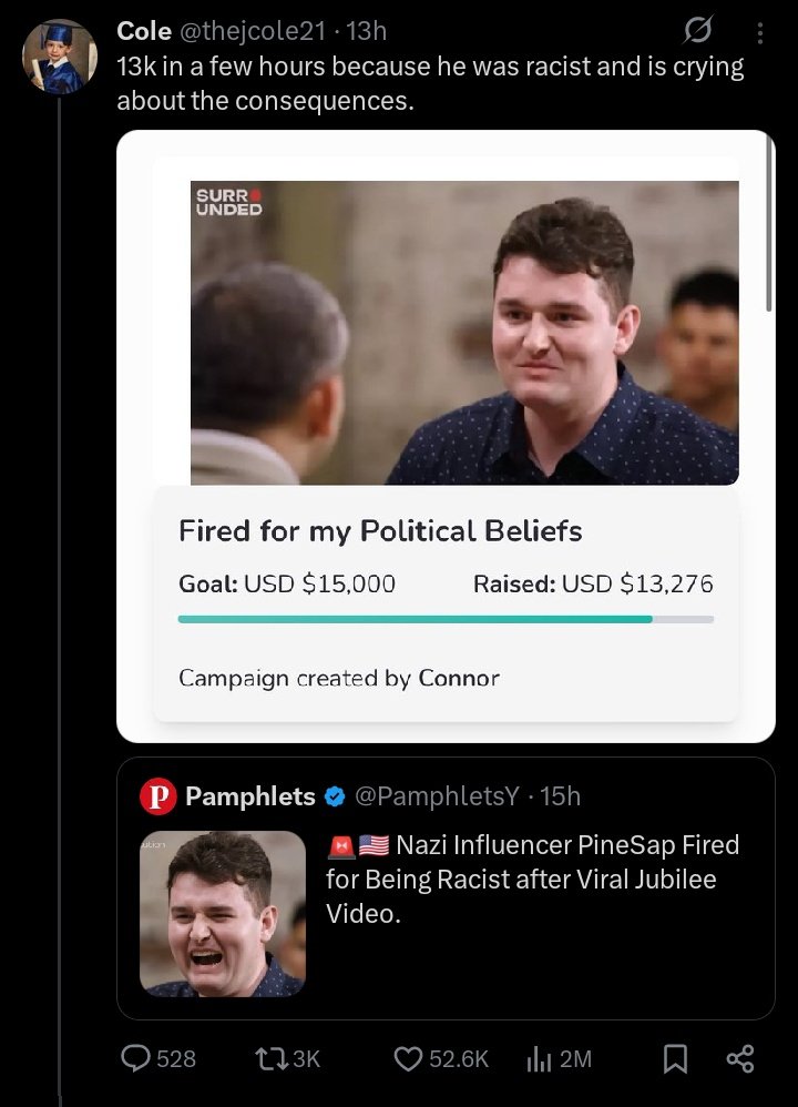 uncle_authority's tweet image. tweet viral ad campaign for fascist clown's crowdfunding campaign → use visibility to post under it that socialism is when fascists get free money from racists for being racist → complain that Jubilee platforms fascists → leave tweet up → proceed as if not part of the problem