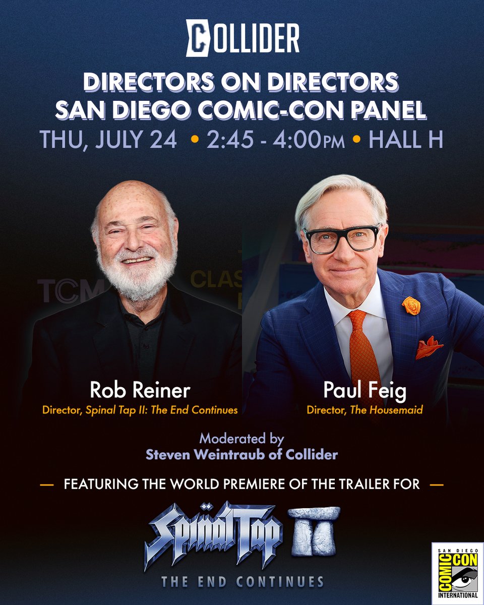 SpinalTap's tweet image. Rob Reiner is headed to San Diego Comic-Con! Reiner and Paul Feig will speak at the Directors on Directors panel on Thursday.
Don't miss the world premiere of the Spinal Tap II: The End Continues trailer. 🤘