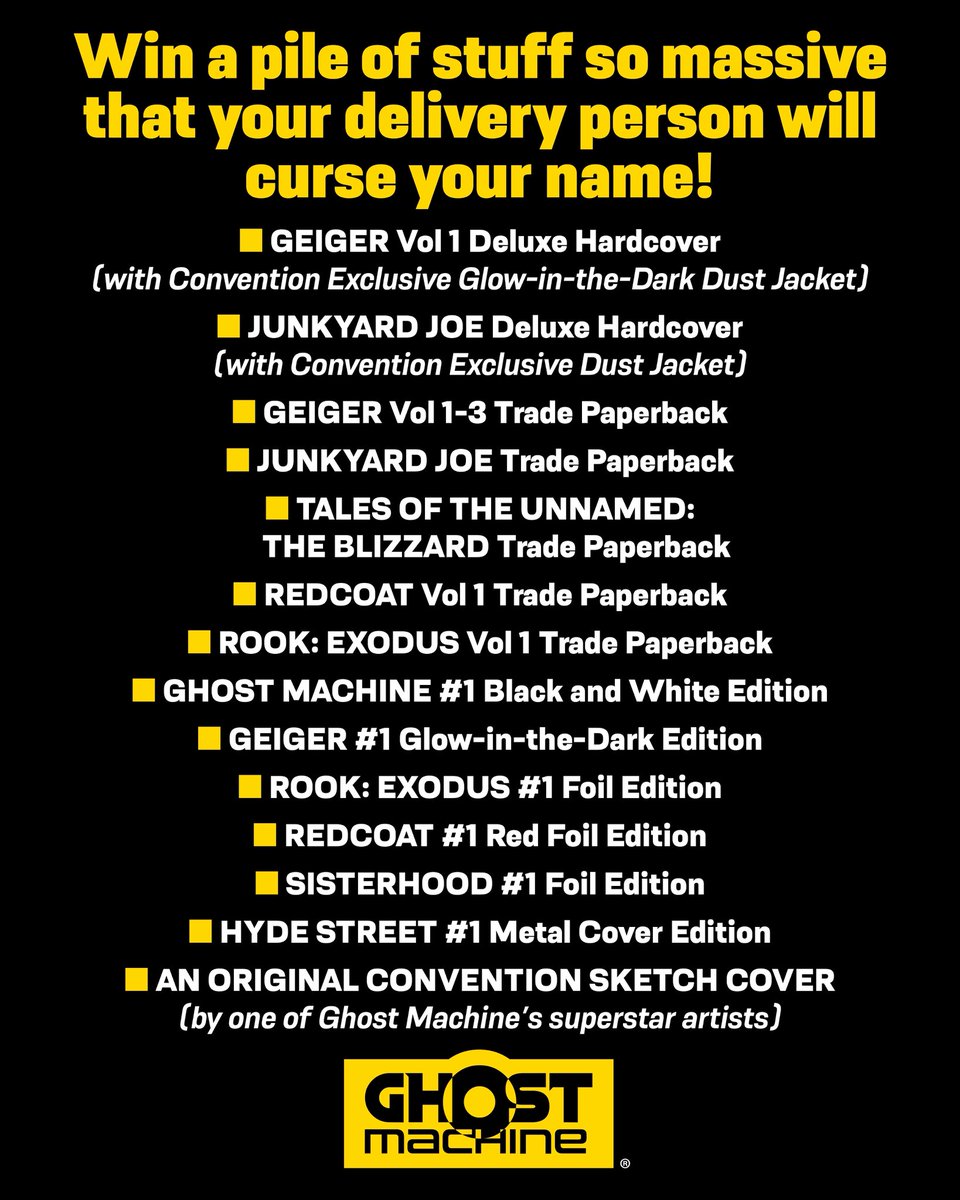 GhostMachinePro's tweet image. Sign up for the Ghost Machine newsletter before Sunday to be automatically entered to win! linktr.ee/ghostmachinepro And don’t forget to come see the GM booth (booth 1918) right across from @ImageComics at #SDCC25