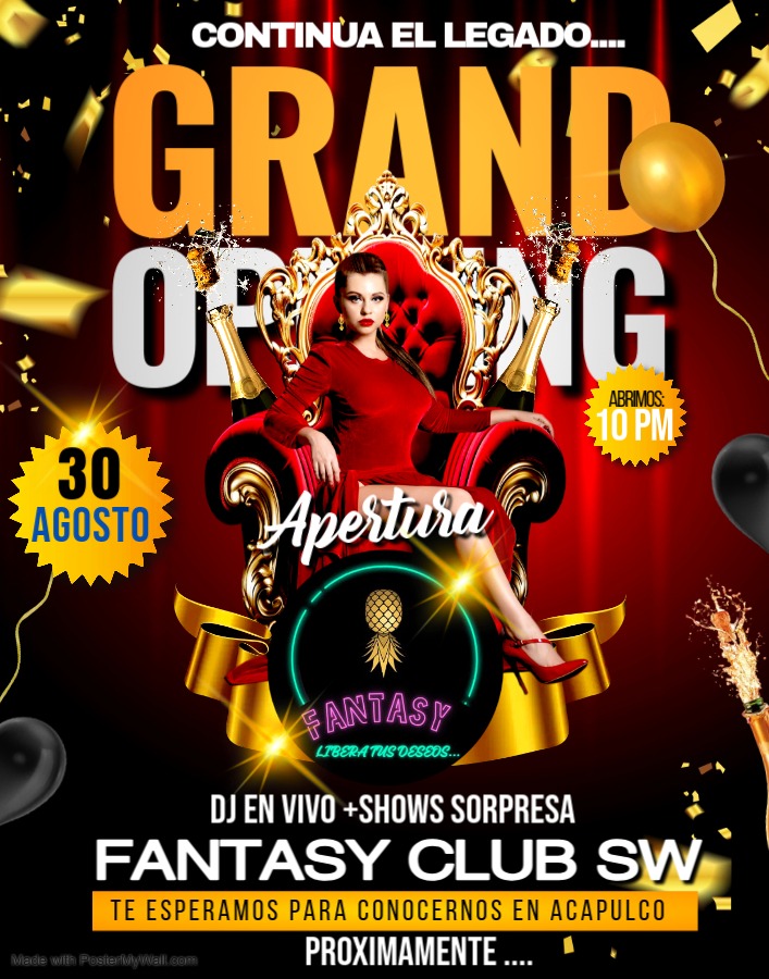 FANTASY_CLUB_SW's tweet photo. 🎉 ¡Gran Apertura! 🎉
🗓️ 30 de agosto
📍 Club Fantasy abre sus puertas para una experiencia única 🔥
🎶 Música, ambiente, diversión
💃 ¡No te lo puedes perder!
Sigue la cuenta y activa notificaciones 🔔
#ClubFantasy #GranApertura #Fiesta #Acapulco https://t.co/prg6twW6IC