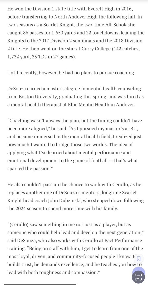 NAKnightsftbl's tweet image. Amazing article on our new WR /K / P coach, Coach Desouza. Thank you for giving our program some love @DWillisET 🫡. @NA_Athletics @CerulloCoach