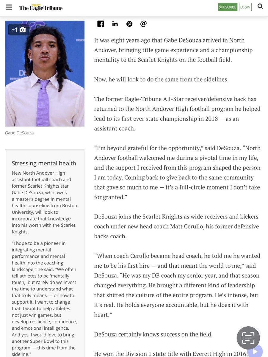 NAKnightsftbl's tweet image. Amazing article on our new WR /K / P coach, Coach Desouza. Thank you for giving our program some love @DWillisET 🫡. @NA_Athletics @CerulloCoach