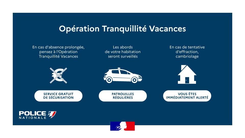 PoliceNationale's tweet image. #MaSécurité | 🍹 Pour celles et ceux qui sont presque en congé estival, pensez à l’Opération Tranquillité Vacances (OTV). 🏡🔐 Tout au long de l'été, la #PoliceNationale et la @Gendarmerie s’engagent à surveiller votre logement pendant votre absence, pour que vous puissiez partir…