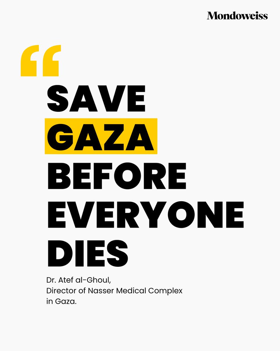 Mondoweiss's tweet image. “People die daily from malnutrition,” says Dr. Atef al-Ghoul, Director of Nasser Medical Complex in Khan Younis. “If we speak in the language of numbers, the numbers speak for themselves — hundreds of people have died in the past two months trying to get food for their families,…