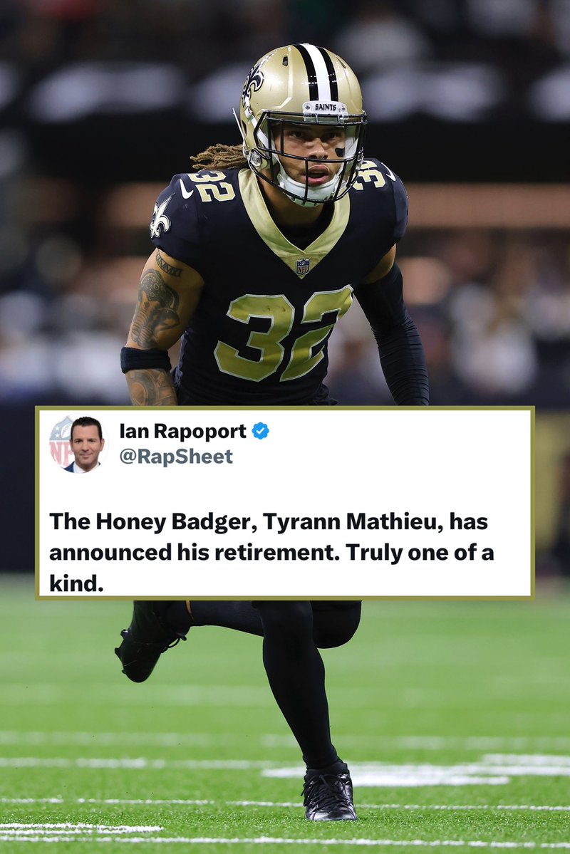 BussinWTB's tweet image. The Honey Badger has announced retirement per @RapSheet