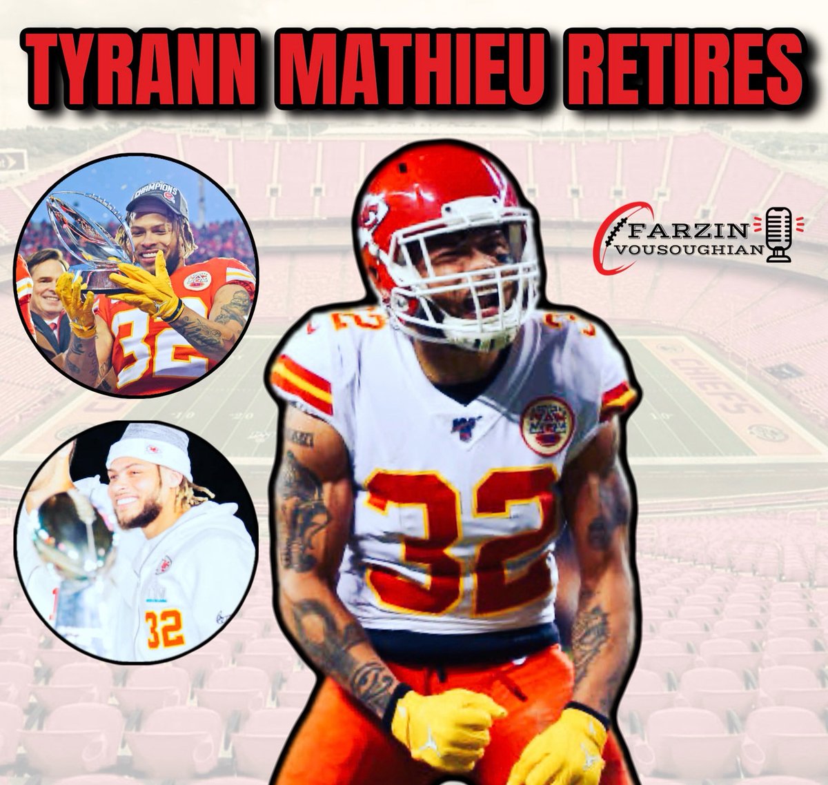 Farzin21's tweet image. Former Chiefs S and Super Bowl 54 champion Tyrann Mathieu has retired from the NFL 💪🙌🦡