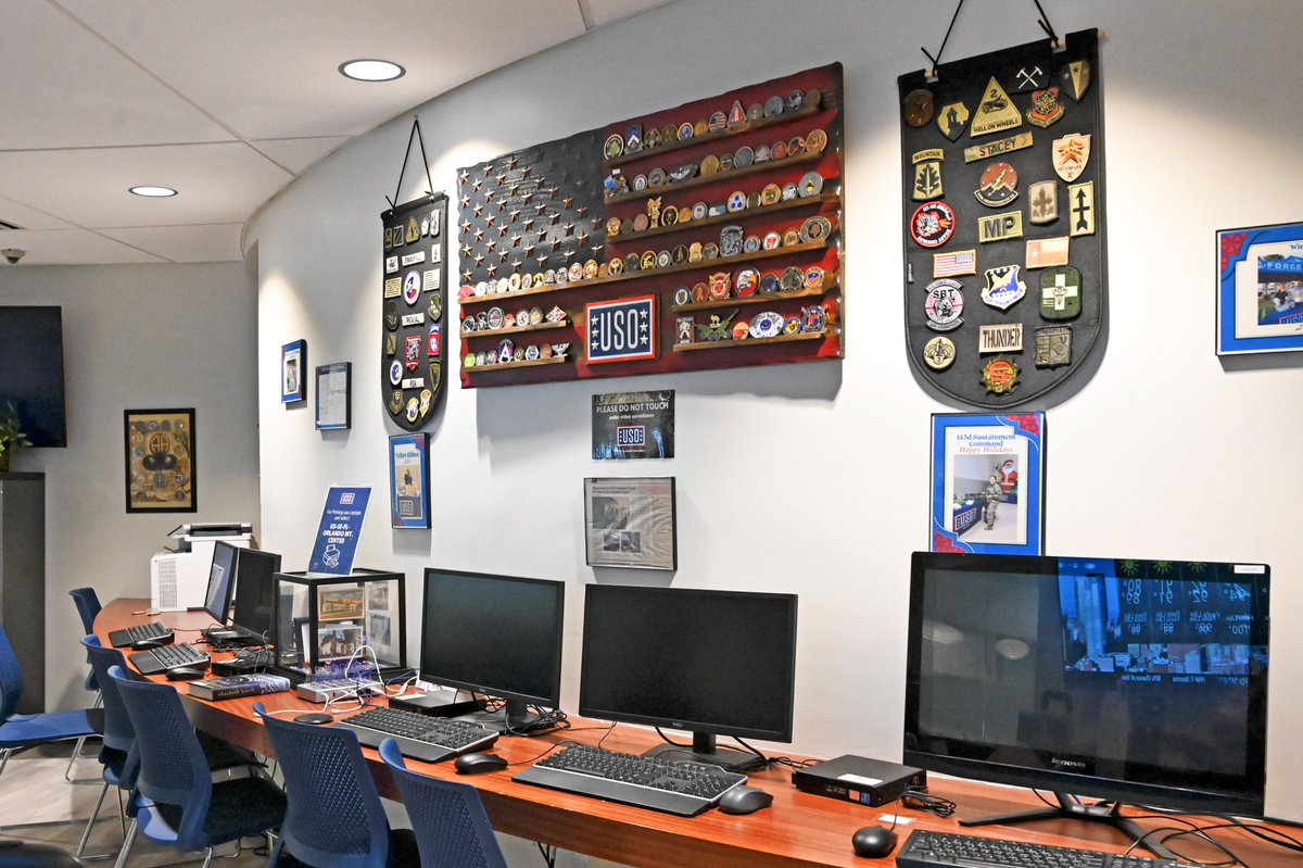 MCO's tweet image. DKY: If you're a military personnel traveling with your family, @The_USO has a Welcome Center at our airport. This center provides a "home away from home" atmosphere with amenities such as free internet, TVs, gaming areas, a children's room, & more!🇺🇸
⏰ Daily, 8:00 AM to 8:00 PM