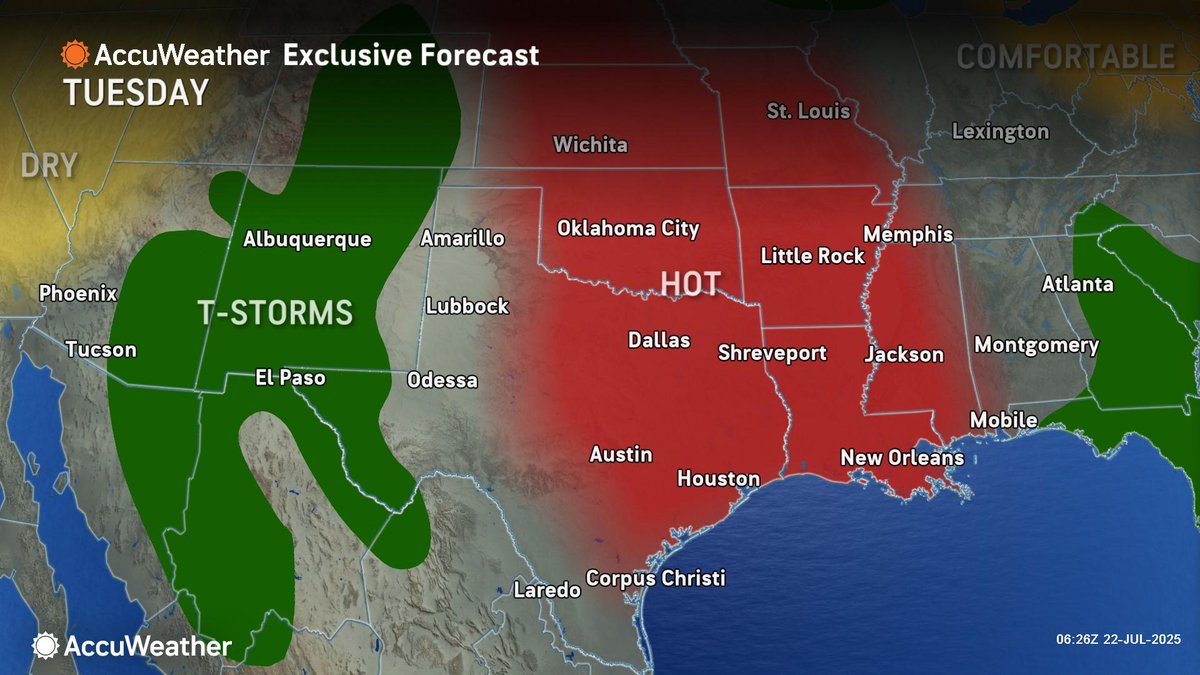 kmoxnews's tweet image. Weather @accuweather TUESDAY AFTERNOON
*EXTREME HEAT WARNING THROUGH THURSDAY EVENING; REALFEELS WILL BE IN THE 100s TO 110s!*
•This afternoon-Sunshine and some clouds, hot and humid; a thunderstorm in one or two spots. High 92.
•Tonight-Partly cloudy, uncomfortably warm and…