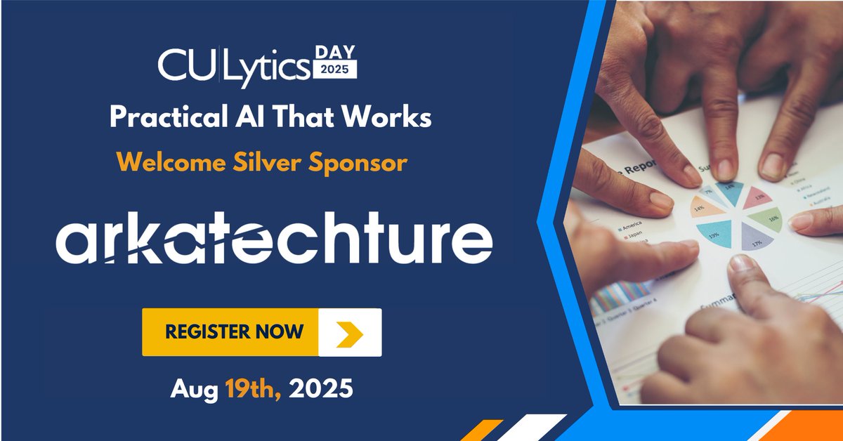 CULytics (@culytics) on Twitter photo 🚀 Excited to welcome <a href="/Arkatechture/">Arkatechture 📊</a> as a Silver Sponsor for #CULyticsDay2025! Their Arkalytics platform helps CUs turn data into action with smart warehousing & analytics.
📅 Aug 19 | 💻 Virtual & Free
🔗 Save your spot: zurl.co/VTEhl
#CreditUnionData #Arkalytics 🚀 Excited to welcome <a href="/Arkatechture/">Arkatechture 📊</a> as a Silver Sponsor for #CULyticsDay2025! Their Arkalytics platform helps CUs turn data into action with smart warehousing & analytics.
📅 Aug 19 | 💻 Virtual & Free
🔗 Save your spot: zurl.co/VTEhl
#CreditUnionData #Arkalytics