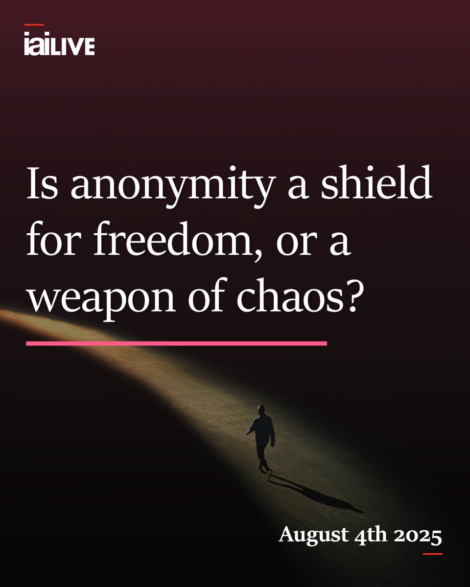 IAI_TV's tweet image. Should we abandon anonymity entirely as a threat to social order and a vehicle for criminality? Alternatively, is privacy essential to being fully human and a core legal right that should be applied to everyone, including the rich, famous and the powerful.
Stay tuned as we…