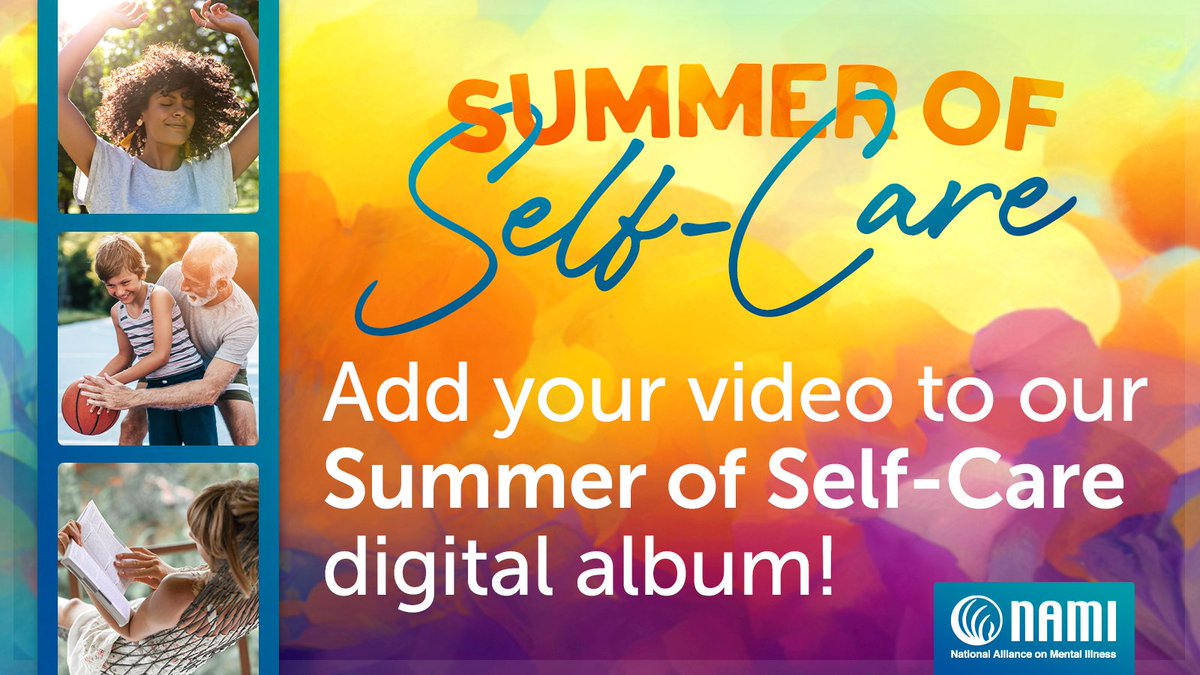 NAMICommunicate's tweet image. Show our community how you beat the summer heat — and care for your mental health. Simply record a video of your favorite seasonal activity and upload it to the Summer of Self-Care video album so we can share it with others!
Start here: bit.ly/4f3e9Ys…
