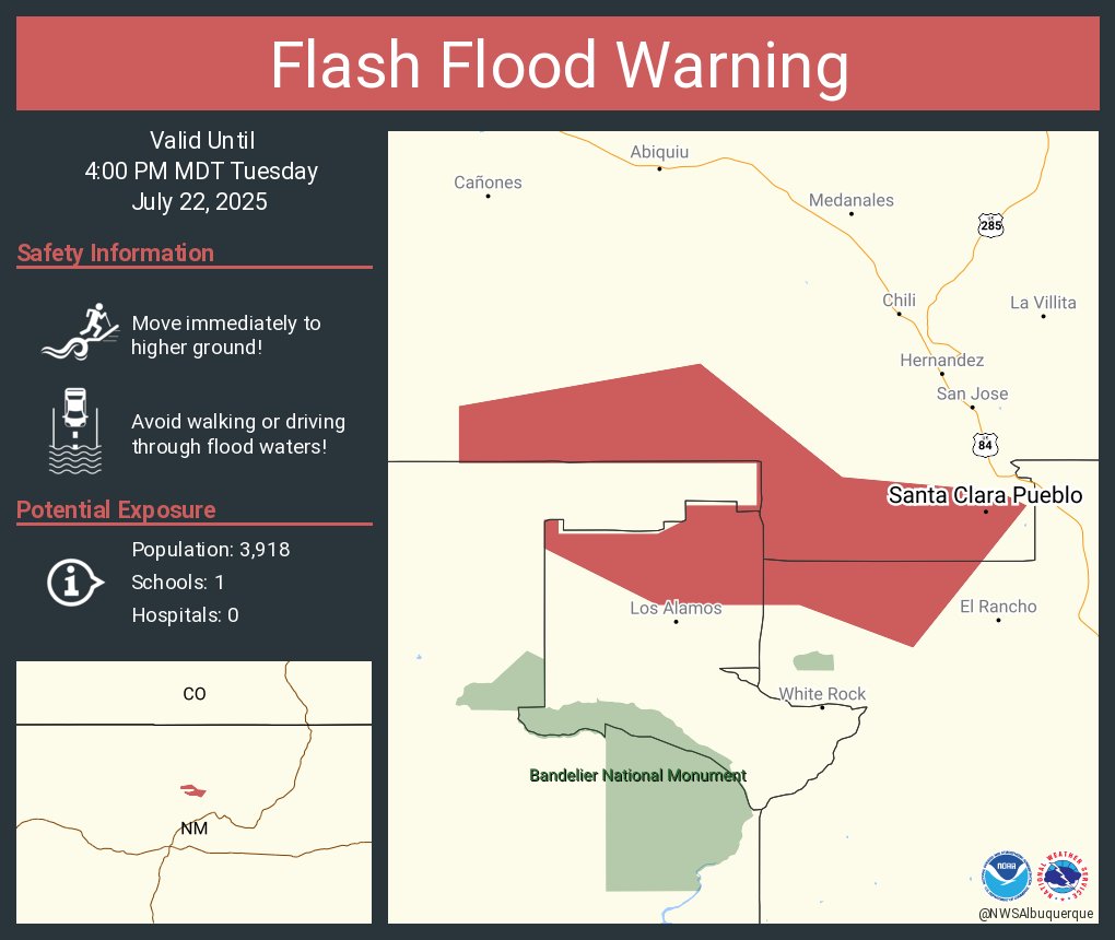 NWSAlbuquerque's tweet image. Flash Flood Warning including Santa Clara Pueblo NM until 4:00 PM MDT
