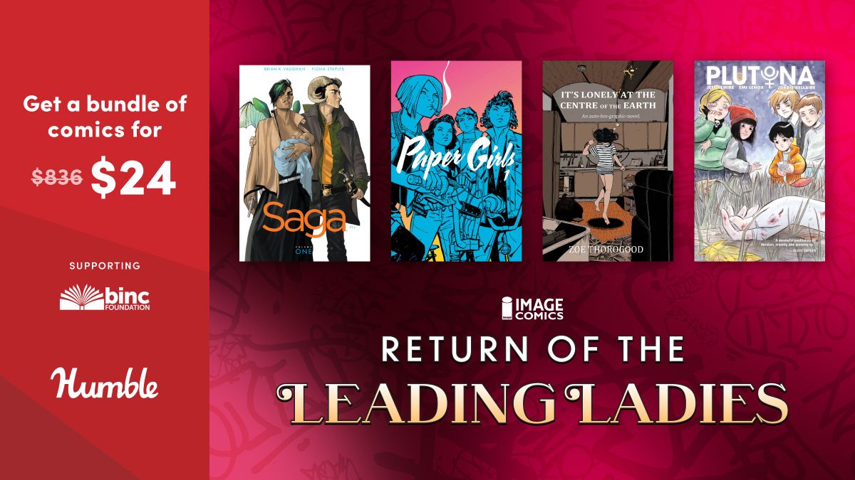 humble's tweet image. When menstruating women turn into killer wildcats, the fate of the world rides on the shoulders of one twelve-year-old girl in Man-Eaters.
The Return of the Leading Ladies bundle by Image Comics supports @BincFoundation | bit.ly/44Dczrl