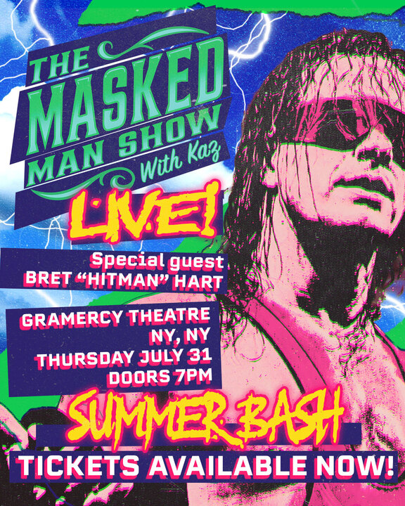 ringerwrestling's tweet image. On Thursday July 31st, Kick off #SummerSlam week w/ @DavidShoemaker & @Kazeem LIVE at @summerbash2025 where they welcome the 7-time World Champion and 3-time WWE Hall of Famer, The Best There Is, The Best There Was & The Best There Ever Will Be, @BretHart! ticketmaster.com/event/000062F5…