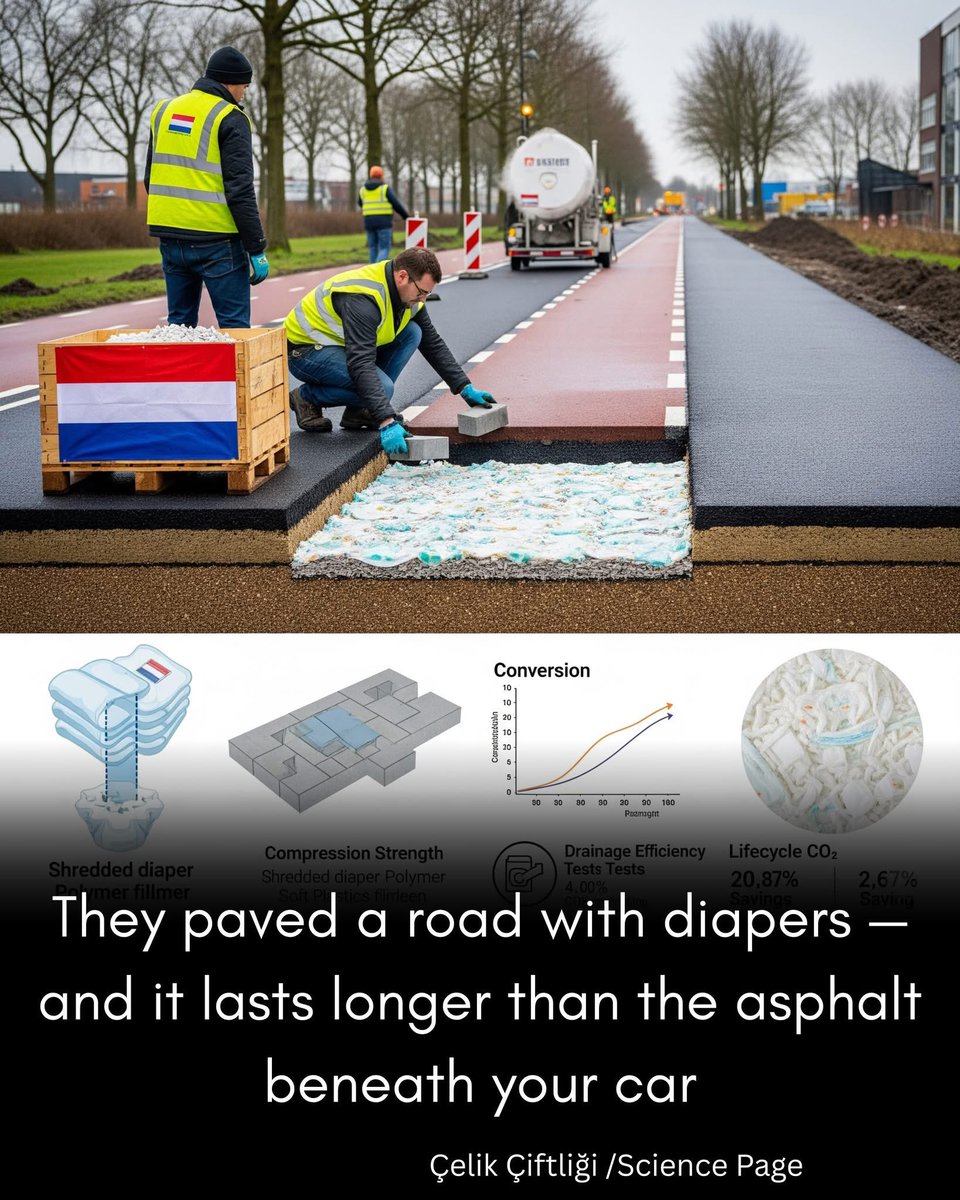 Firecaptain16's tweet image. #DemsUnited
The Netherlands Builds Roads from Recycled Diapers That Last Longer Than Asphalt.
Source: Neil deGrasse Tyson on Facebook.
At the edge of a Dutch suburb outside Eindhoven, a new bike lane curves through the trees. It looks ordinary — black surface, smooth edge,…