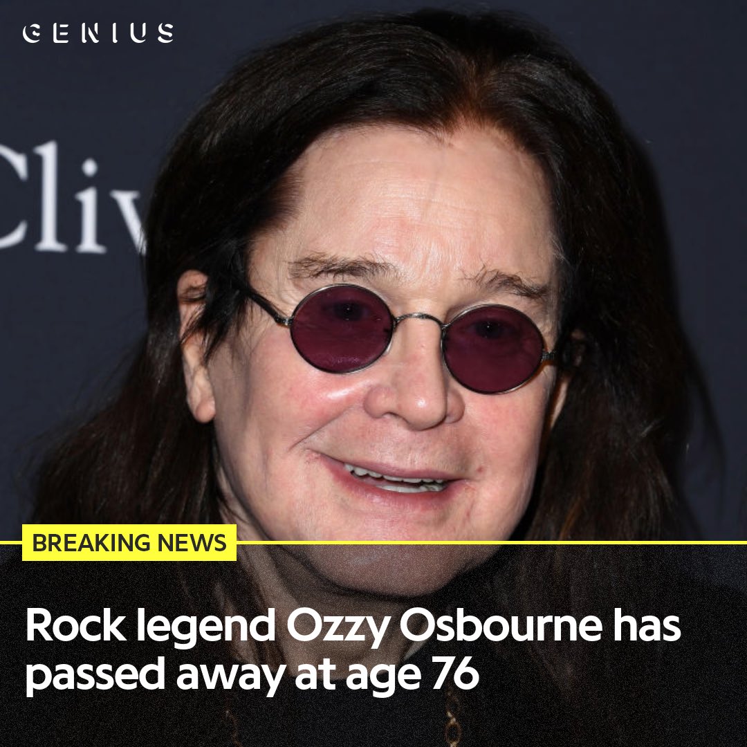 Genius's tweet image. it has been reported by tmz that #rock legend ozzy osbourne has sadly passed away at the age of 76. 🕊️
the osbourne family made an official statement: "It is with more sadness than mere words can convey that we have to report that our beloved Ozzy Osbourne has passed away this…