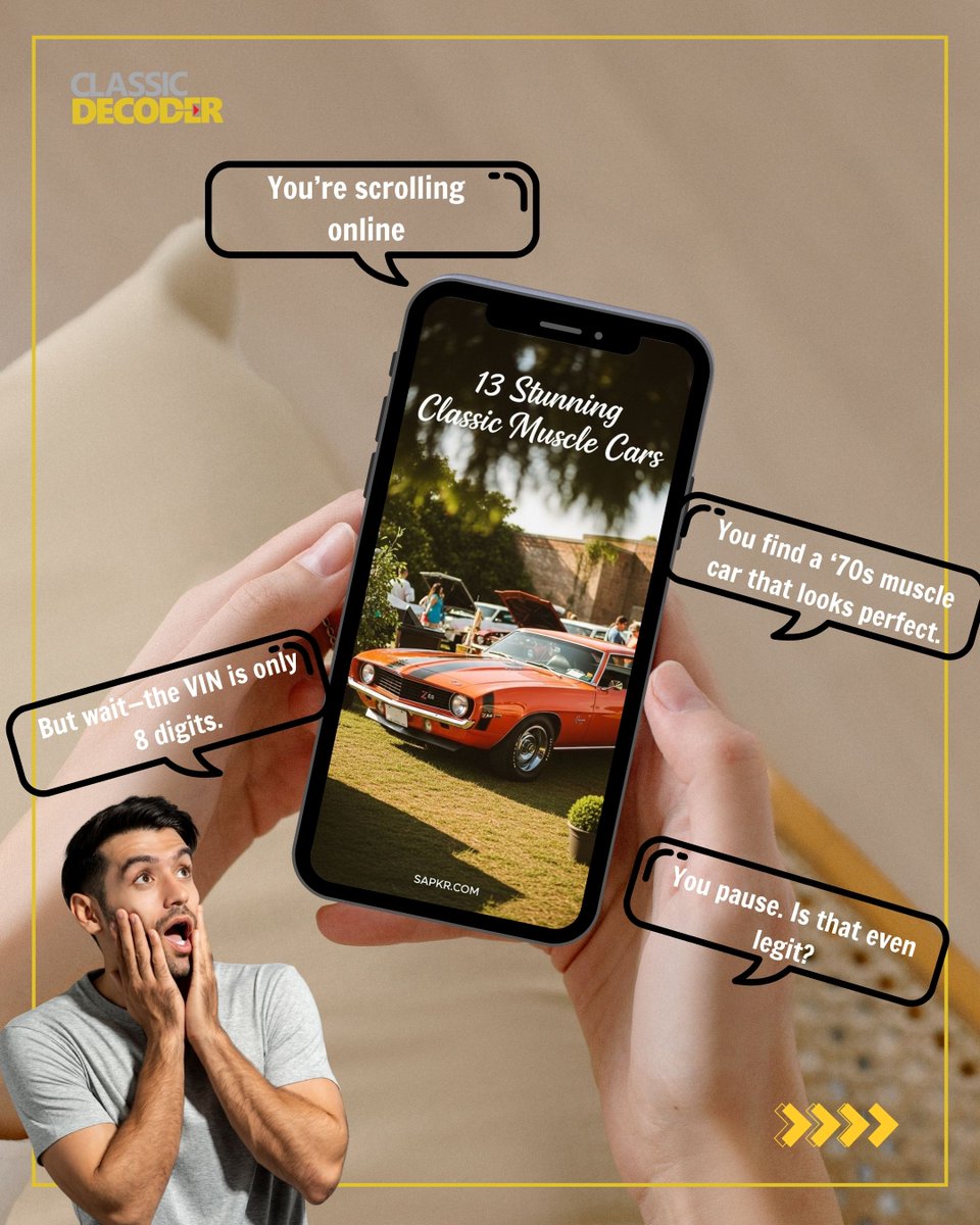 ClassicDecoder's tweet photo. 👇 Comment if you’ve ever skipped a VIN check (and regretted it!)
#8DigitVIN #ClassicCarFails #VINLookup #ClassicDecoder #CarBuyingTips https://t.co/FmHxiETOrD