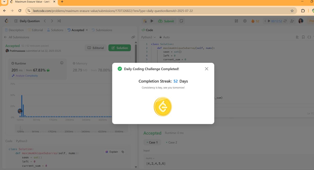 sapkota88759's tweet image. #LSPPDay52 Another LeetCode problem solved! 🔥 52-day streak and counting… Consistency is the key! @lftechnology #60DaysOfLearning2025 #LearningWithLeapforg