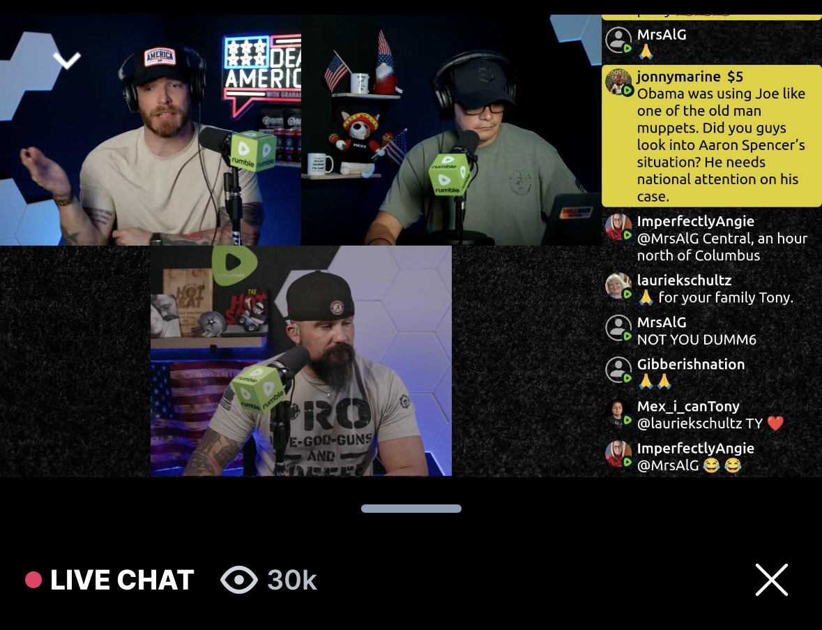 GrahamAllen_1's tweet image. Thank you! Over 30k watching LIVE on Dear America today!🙏🏻
Blessed to be able to do what we do.
Also, thank you @chrispavlovski