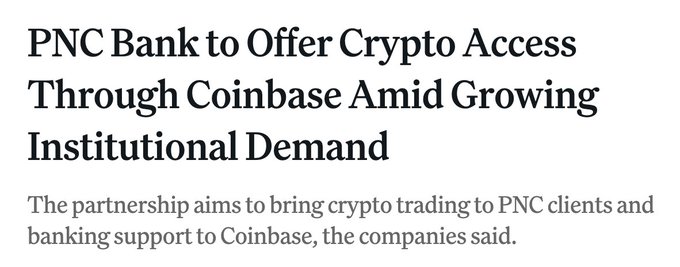 増加する機関投資家需要の中でCoinbaseを通じた暗号資産アクセスを提供するPNC銀行