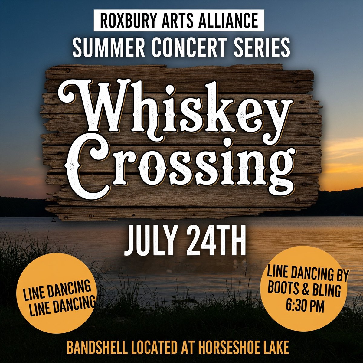 WhiskeyCrossing's tweet photo. Yeehaw! Get Ready to Dance! 🎶👢

The Roxbury Arts Alliance Presents
Whiskey Crossing

Join us for a night of country music and fun featuring Line Dancing by Boots and Bling!

Thursday, July 24th
Concert begins after line dancing, around 6:30 PM (Line dancing starts at 6:00 PM!) https://t.co/vGGqobhmSg