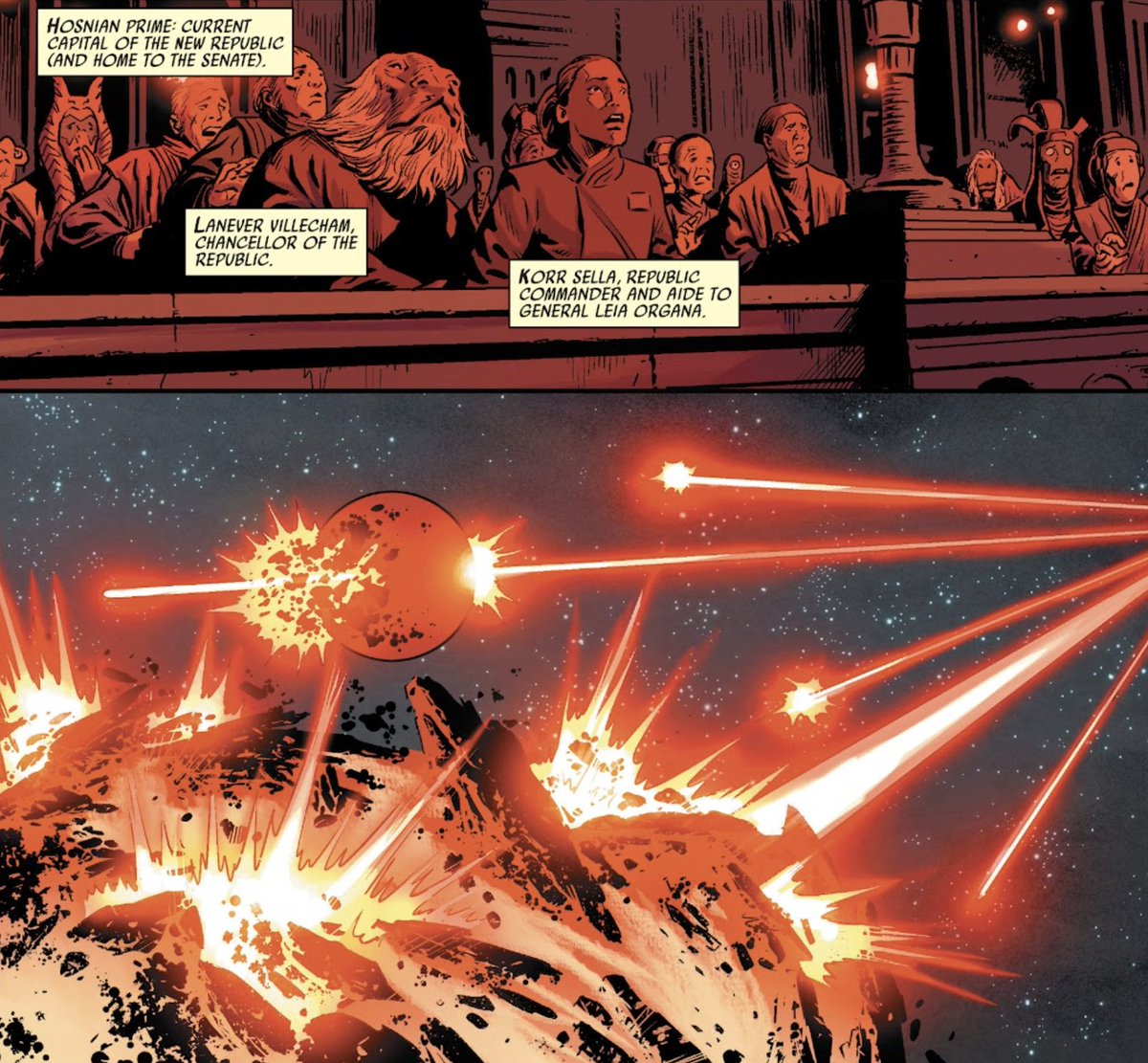 SCentralized's tweet image. The Hosnian Cataclysm in comic form. I like the additional aliens.